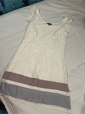 American Eagle Ivory Lace Mini Dress with Mauve and Gray Bands
